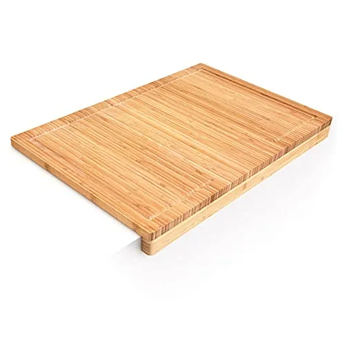 Relaxdays Schneidebrett aus Bambus H x B x T: ca. 5 x 56 x 38 cm Küchenbrett mit Saftrinne und Anschlagkante messerschonendes Bambusbrett als Servierbrett und Tranchierbrett Holzbrett massiv, natur