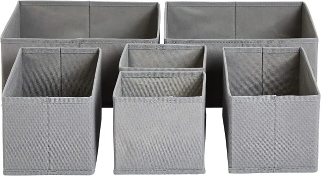 Amazon Basics Schubladen-Organizer/Ordnungssystem für Kleidung - Faltbar für Garderobe Schlafzimmer oder Küche, 6 Stück, Grau