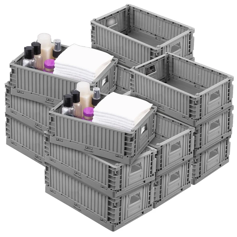 Rosenstein & Söhne Klappbox stabil: 16er-Set Kunststoff-Aufbewahrungskisten, stapelbar, 21 x 14 x 8 cm (Desktop-Aufbewahrungskorb, Einkaufsboxen)