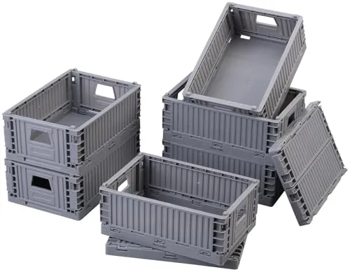Rosenstein & Söhne Klappbox stabil: 16er-Set Kunststoff-Aufbewahrungskisten, stapelbar, 21 x 14 x 8 cm (Desktop-Aufbewahrungskorb, Einkaufsboxen)