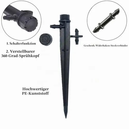 Tropfer mit Verbinder für 4mm / 7mm Rohr, Tropfbewässerung Einstellbar Pflanze Garten Wasser Bewässerung, 50 Stück