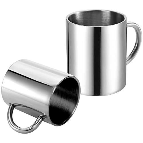 Tebery 4 Stück 300ml Edelstahl Kaffeebecher, Kaffeetasse, Doppelwandige Isolierbecher, Thermobecher Set, Silberfarben