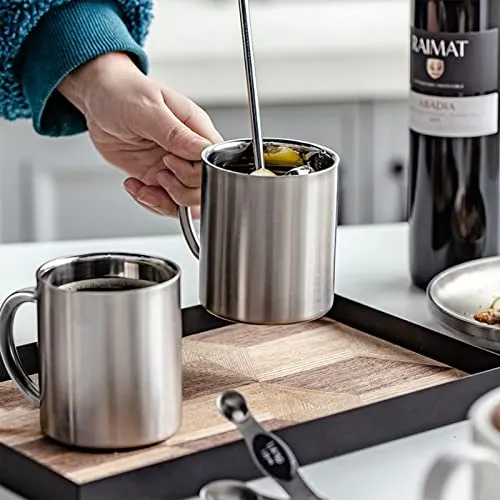 Tebery 4 Stück 300ml Edelstahl Kaffeebecher, Kaffeetasse, Doppelwandige Isolierbecher, Thermobecher Set, Silberfarben