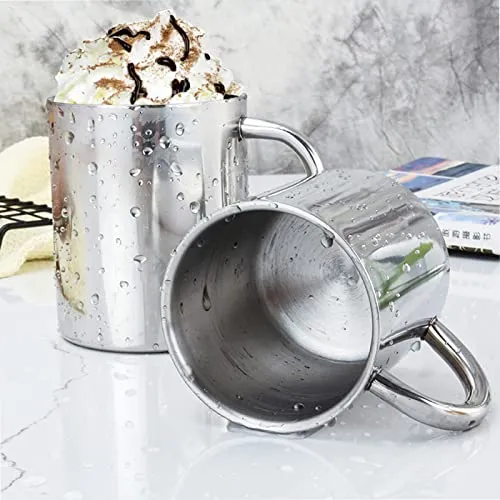 Tebery 4 Stück 300ml Edelstahl Kaffeebecher, Kaffeetasse, Doppelwandige Isolierbecher, Thermobecher Set, Silberfarben