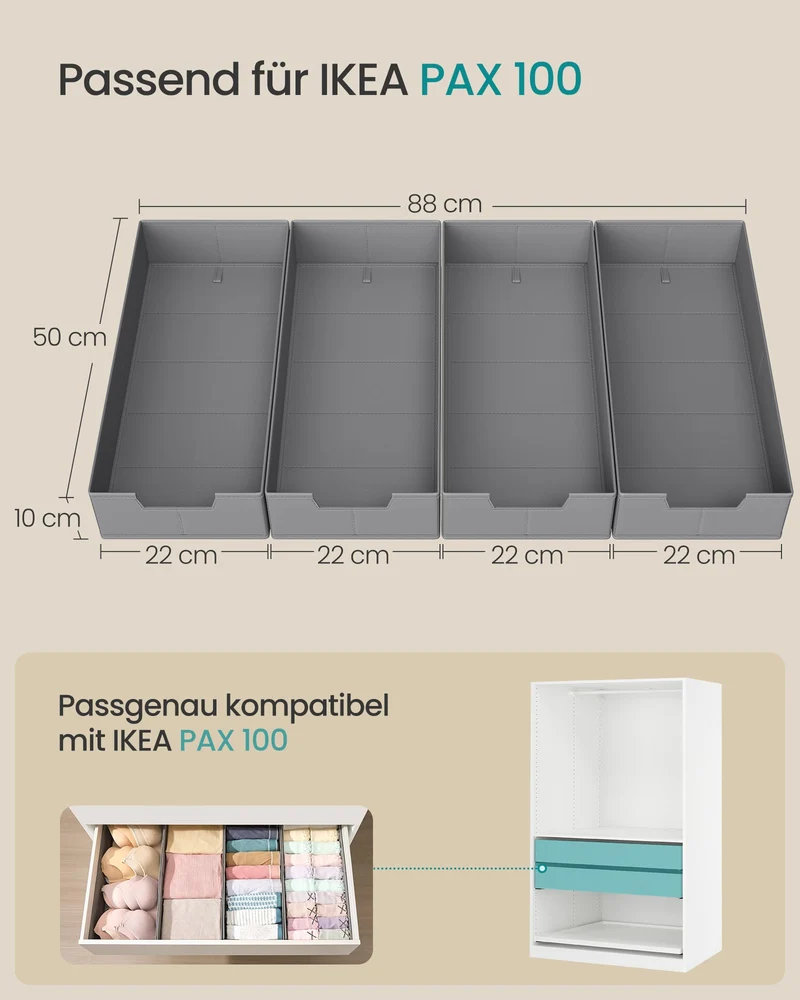 SONGMICS Schubladen-Organizer, Faltbare Aufbewahrungsboxen, 4er Set