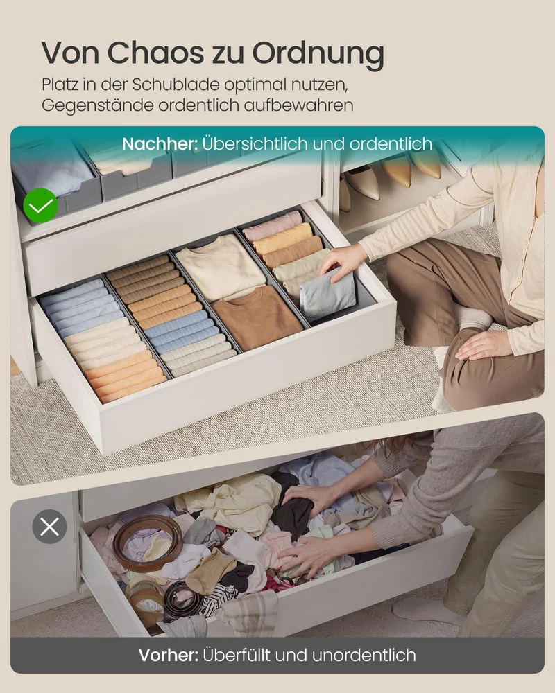 SONGMICS Schubladen-Organizer, Faltbare Aufbewahrungsboxen, 4er Set