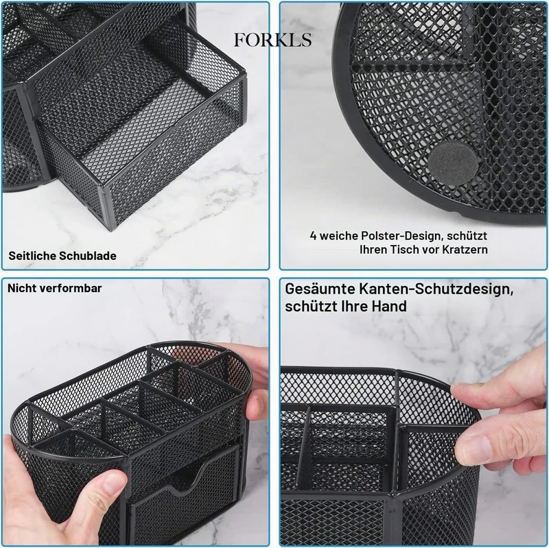 FORKLS Schreibtisch-Organizer · 10,9T x 20B x 11H cm · Schwarz