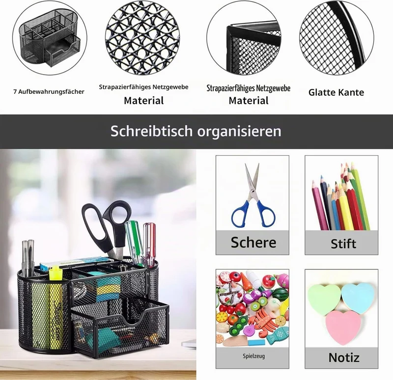 FORKLS Schreibtisch-Organizer · 10,9T x 20B x 11H cm · Schwarz