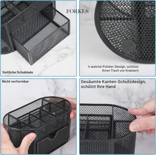FORKLS Schreibtisch-Organizer · 10,9T x 20B x 11H cm · Schwarz