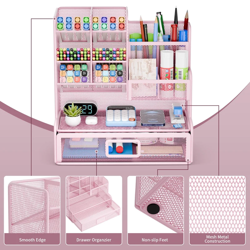 Restorgan Schreibtisch-Organizer · 25T x 12B x 23H cm · Netz Schreibtisch Organizer - Pink