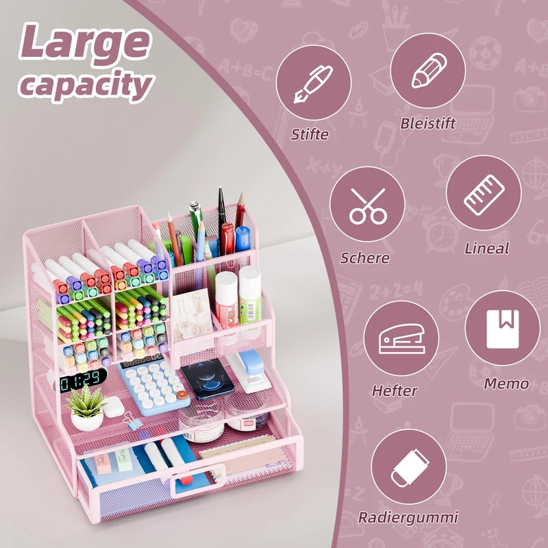 Restorgan Schreibtisch-Organizer · 25T x 12B x 23H cm · Netz Schreibtisch Organizer - Pink