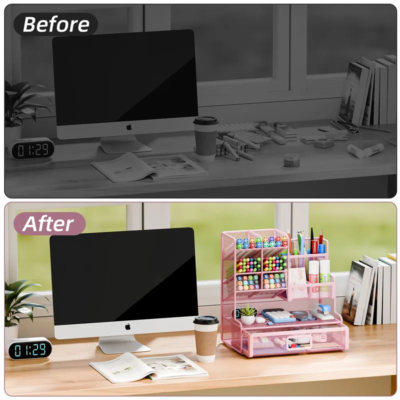 Restorgan Schreibtisch-Organizer · 25T x 12B x 23H cm · Netz Schreibtisch Organizer - Pink