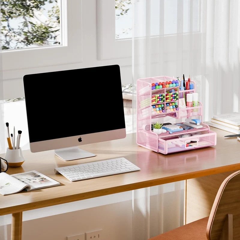 Restorgan Schreibtisch-Organizer · 25T x 12B x 23H cm · Netz Schreibtisch Organizer - Pink