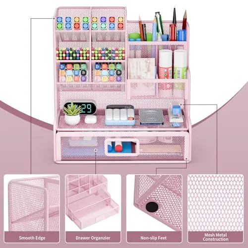 Restorgan Schreibtisch-Organizer · 25T x 12B x 23H cm · Netz Schreibtisch Organizer - Pink