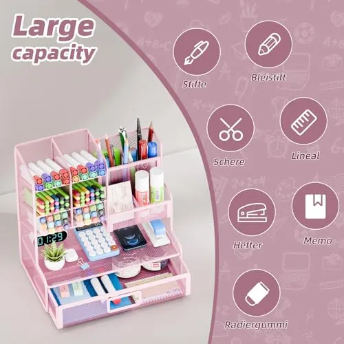 Restorgan Schreibtisch-Organizer · 25T x 12B x 23H cm · Netz Schreibtisch Organizer - Pink