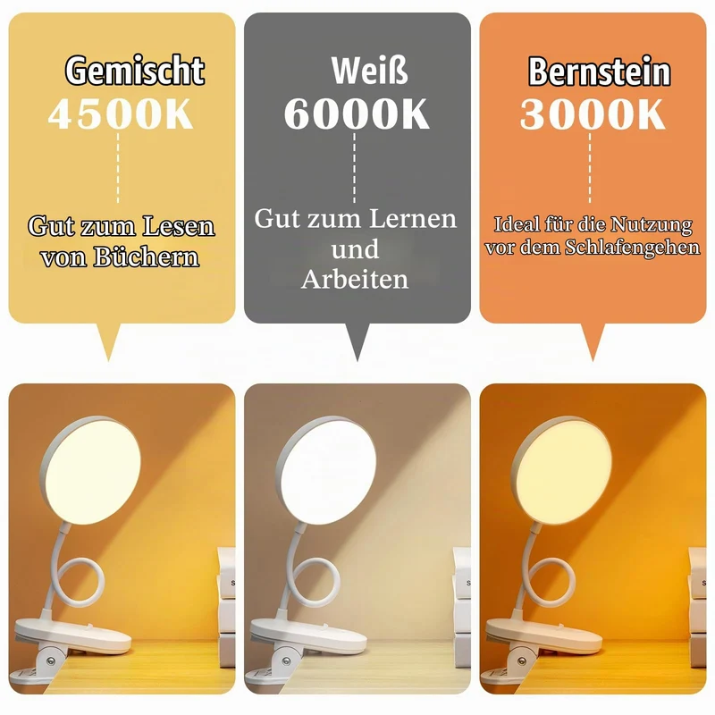 KEWUZY Leselampe Bett,20 LED Klemmlampe mit 3 Farbtemperatur Modi Stufenlose Helligkeit,360° Flexibel Leselampe Augenschutz Klemmleuchte,Nachttischlampe Kinder