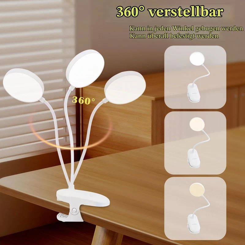 KEWUZY Leselampe Bett,20 LED Klemmlampe mit 3 Farbtemperatur Modi Stufenlose Helligkeit,360° Flexibel Leselampe Augenschutz Klemmleuchte,Nachttischlampe Kinder