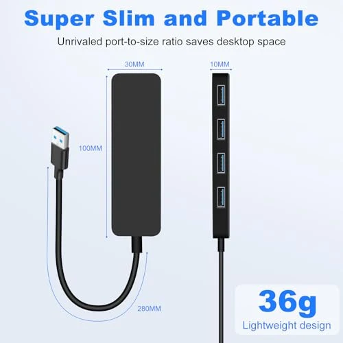USB Hub 3.0, 4-Port USB Verteiler, Ultra Slim 5Gbps USB Mehrfachstecker, USB-Hubs Splitter für MacBook Pro/Air, iMac, Surface Pro, XPS, PC, Stick, Maus, Drucker, Tastatur, Dell, HDD und Mehr