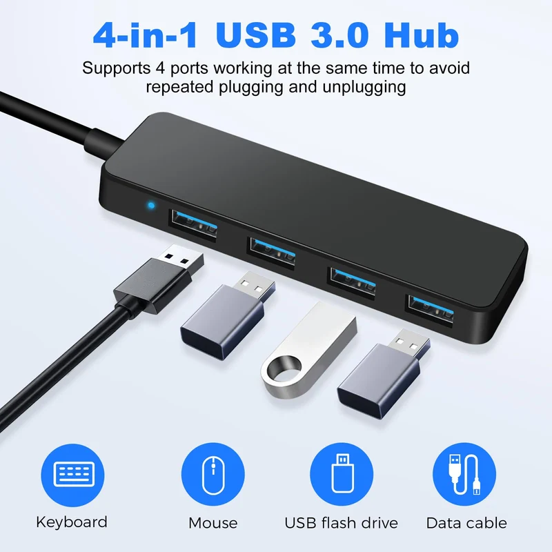 USB Hub 3.0, 4-Port USB Verteiler, Ultra Slim 5Gbps USB Mehrfachstecker, USB-Hubs Splitter für MacBook Pro/Air, iMac, Surface Pro, XPS, PC, Stick, Maus, Drucker, Tastatur, Dell, HDD und Mehr