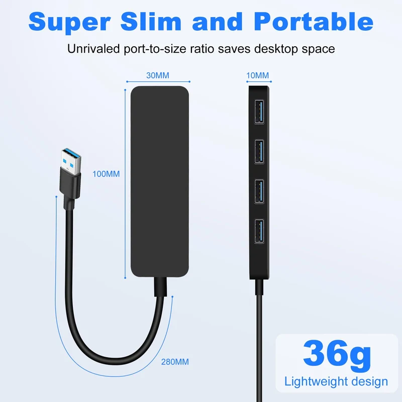 USB Hub 3.0, 4-Port USB Verteiler, Ultra Slim 5Gbps USB Mehrfachstecker, USB-Hubs Splitter für MacBook Pro/Air, iMac, Surface Pro, XPS, PC, Stick, Maus, Drucker, Tastatur, Dell, HDD und Mehr