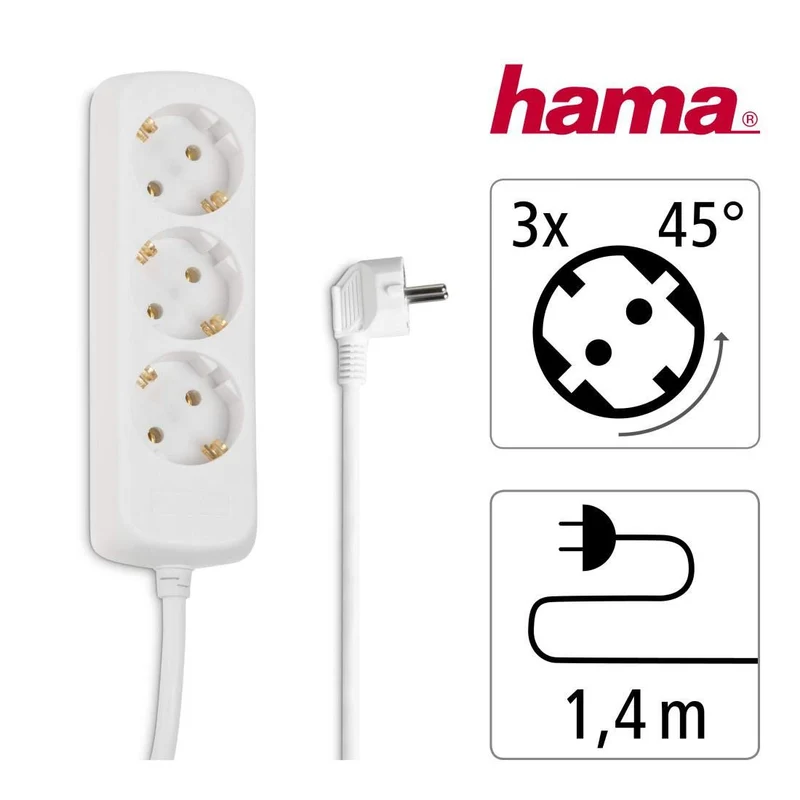 Hama Steckdosenleiste 3-Fach, ohne Schalter, 1,4m, GS-geprüft