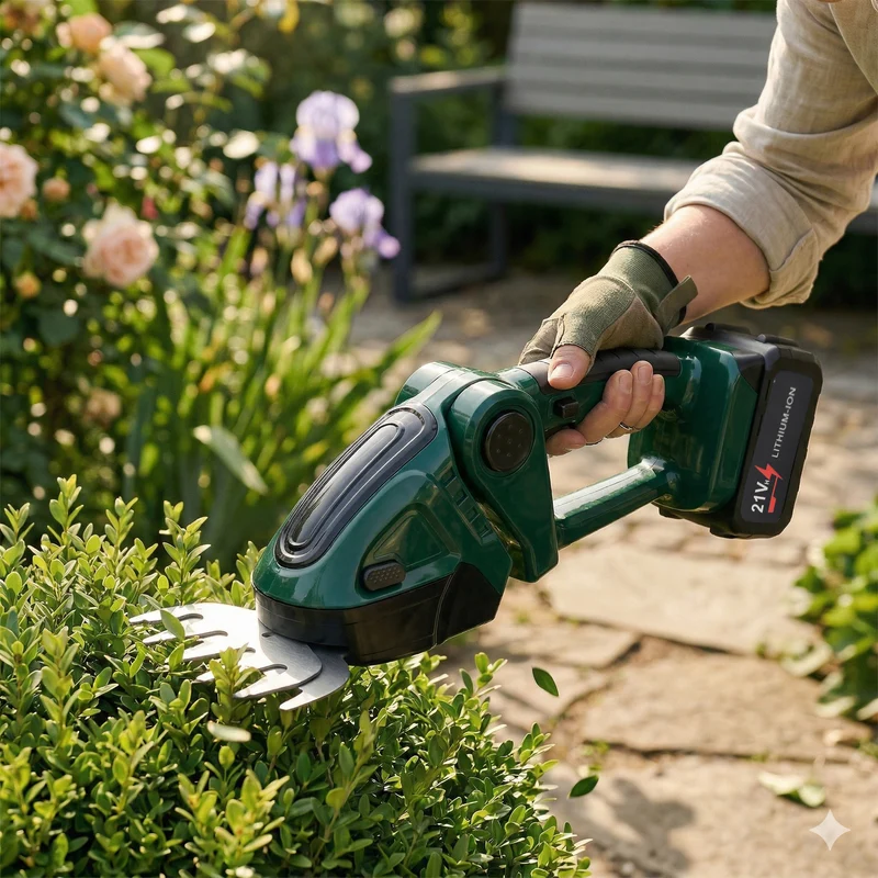 Akku Gras und Strauchschere, 2 in 1 Gartenschneider, 6000 mAh, 390 W, Gelb