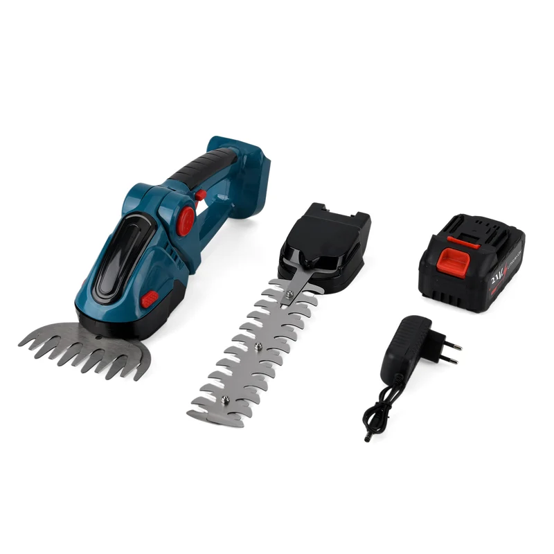 Akku Gras und Strauchschere, 2 in 1 Gartenschneider, 6000 mAh, 390 W, Gelb