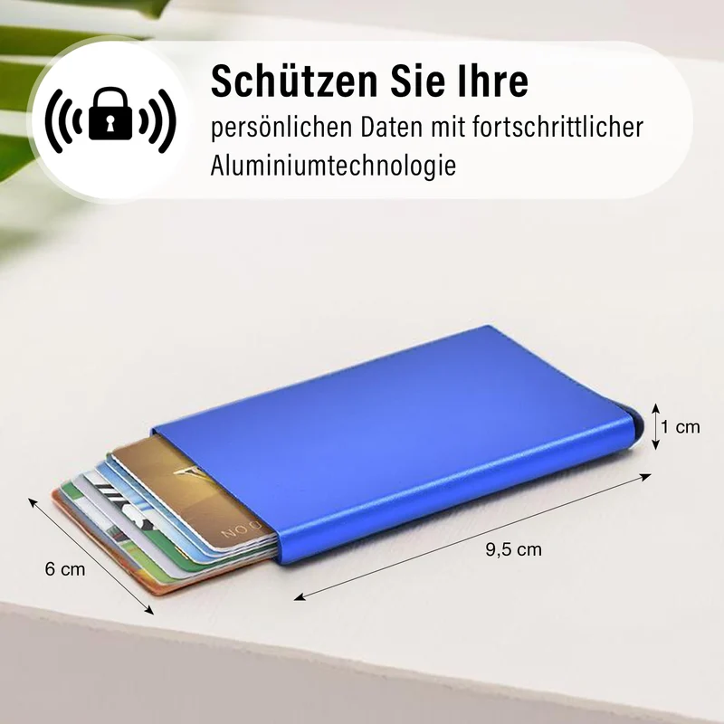 4er Set - Stilvollen RFID-blockierenden Kartenhaltern - Pop-Up Mechanismus, kompakt, Größe 9.5x9x6 cm