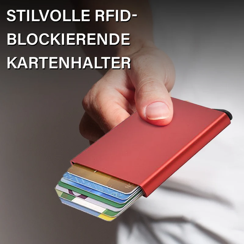 4er Set - Stilvollen RFID-blockierenden Kartenhaltern - Pop-Up Mechanismus, kompakt, Größe 9.5x9x6 cm