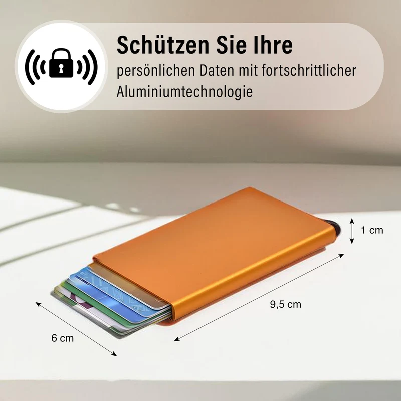 4er Set - Stilvollen RFID-blockierenden Kartenhaltern - Pop-Up Mechanismus, kompakt, Größe 9.5x9x6 cm
