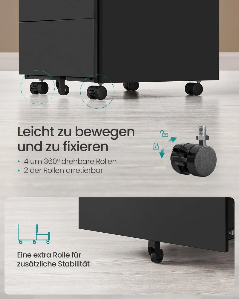 SONGMICS Rollcontainer, Metallschrank, 4 Schubladen, abschließbar