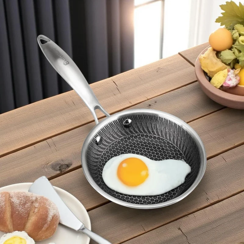 EliteHoff Premium Bratpfanne 16 cm, Antihaft Edelstahlpfanne mit Wabenstruktur, Universal-Induktionspfanne für Alle Herdarten, PFOA-frei, Ofen- & Spülmaschinenfest, Silber (E-7543)