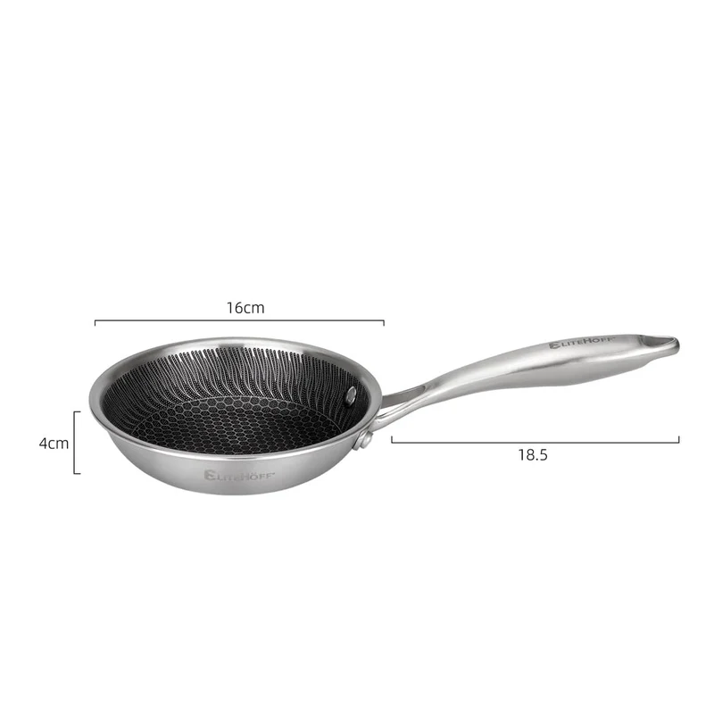 EliteHoff Premium Bratpfanne 16 cm, Antihaft Edelstahlpfanne mit Wabenstruktur, Universal-Induktionspfanne für Alle Herdarten, PFOA-frei, Ofen- & Spülmaschinenfest, Silber (E-7543)