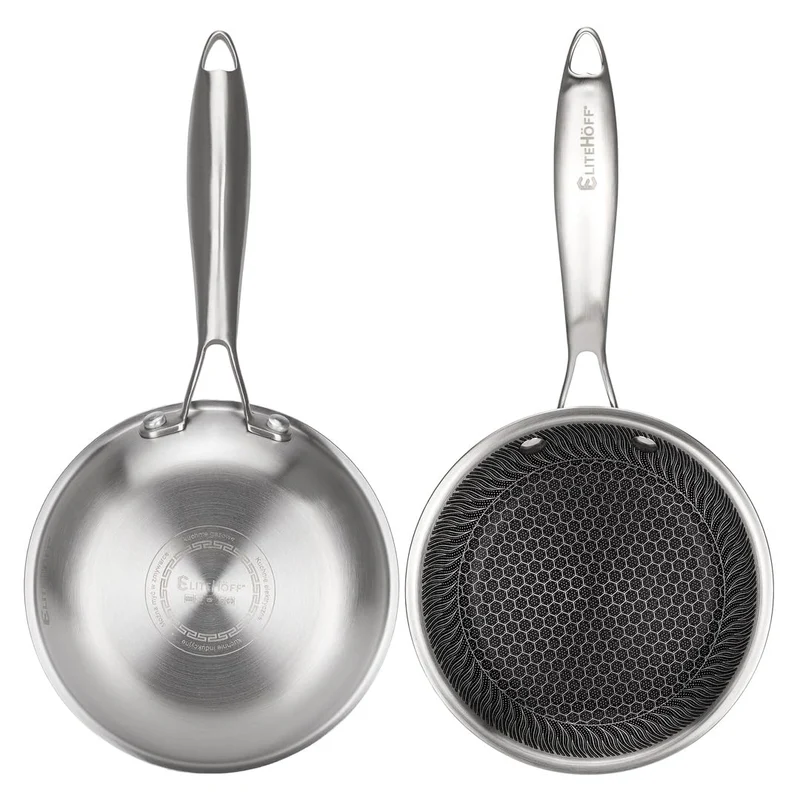 EliteHoff Premium Bratpfanne 16 cm, Antihaft Edelstahlpfanne mit Wabenstruktur, Universal-Induktionspfanne für Alle Herdarten, PFOA-frei, Ofen- & Spülmaschinenfest, Silber (E-7543)