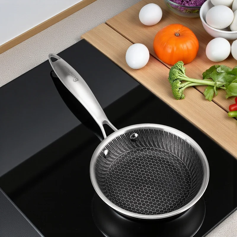 EliteHoff Premium Bratpfanne 16 cm, Antihaft Edelstahlpfanne mit Wabenstruktur, Universal-Induktionspfanne für Alle Herdarten, PFOA-frei, Ofen- & Spülmaschinenfest, Silber (E-7543)