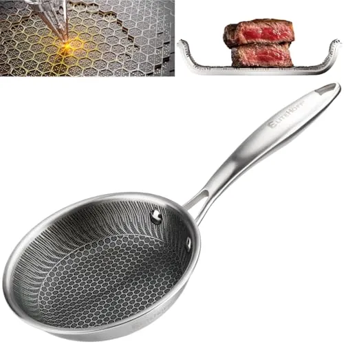 EliteHoff Premium Bratpfanne 16 cm, Antihaft Edelstahlpfanne mit Wabenstruktur, Universal-Induktionspfanne für Alle Herdarten, PFOA-frei, Ofen- & Spülmaschinenfest, Silber (E-7543)