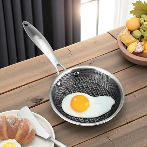 EliteHoff Premium Bratpfanne 16 cm, Antihaft Edelstahlpfanne mit Wabenstruktur, Universal-Induktionspfanne für Alle Herdarten, PFOA-frei, Ofen- & Spülmaschinenfest, Silber (E-7543)