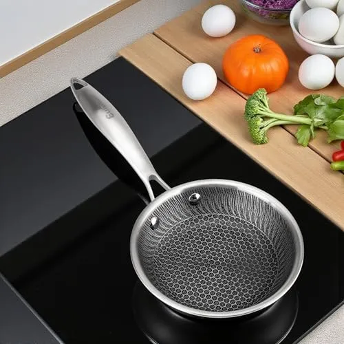 EliteHoff Premium Bratpfanne 16 cm, Antihaft Edelstahlpfanne mit Wabenstruktur, Universal-Induktionspfanne für Alle Herdarten, PFOA-frei, Ofen- & Spülmaschinenfest, Silber (E-7543)