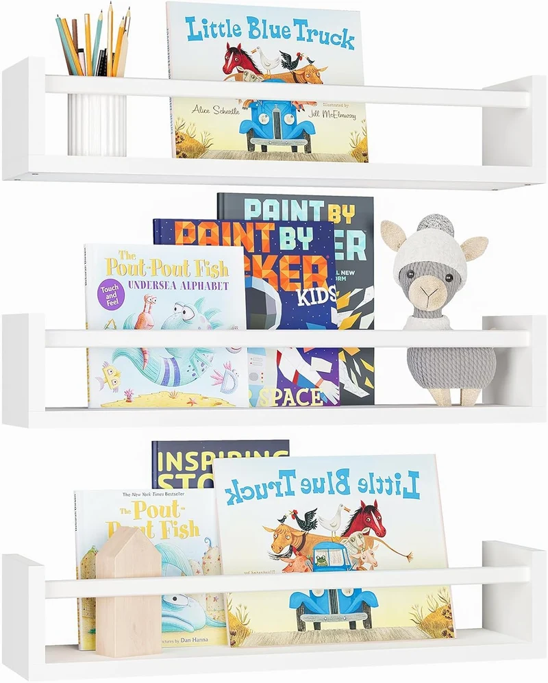 Bücherregal für Kinder, 41.5cm Schweberegale Wandregal für Wand 3er-Set, Baby-Kinderzimmer-Dekoration, Massivholz, Wandregale für Kinderzimmer, Schlafzimmer, Wohnzimmer, Badezimmer, Küche und Mehr
