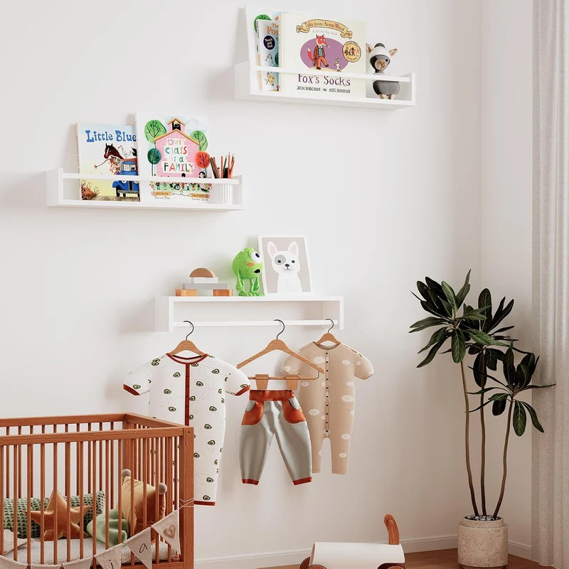 Bücherregal für Kinder, 41.5cm Schweberegale Wandregal für Wand 3er-Set, Baby-Kinderzimmer-Dekoration, Massivholz, Wandregale für Kinderzimmer, Schlafzimmer, Wohnzimmer, Badezimmer, Küche und Mehr