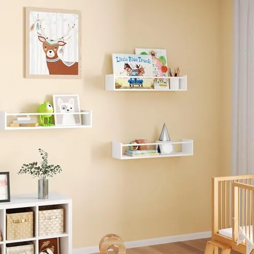 Bücherregal für Kinder, 41.5cm Schweberegale Wandregal für Wand 3er-Set, Baby-Kinderzimmer-Dekoration, Massivholz, Wandregale für Kinderzimmer, Schlafzimmer, Wohnzimmer, Badezimmer, Küche und Mehr