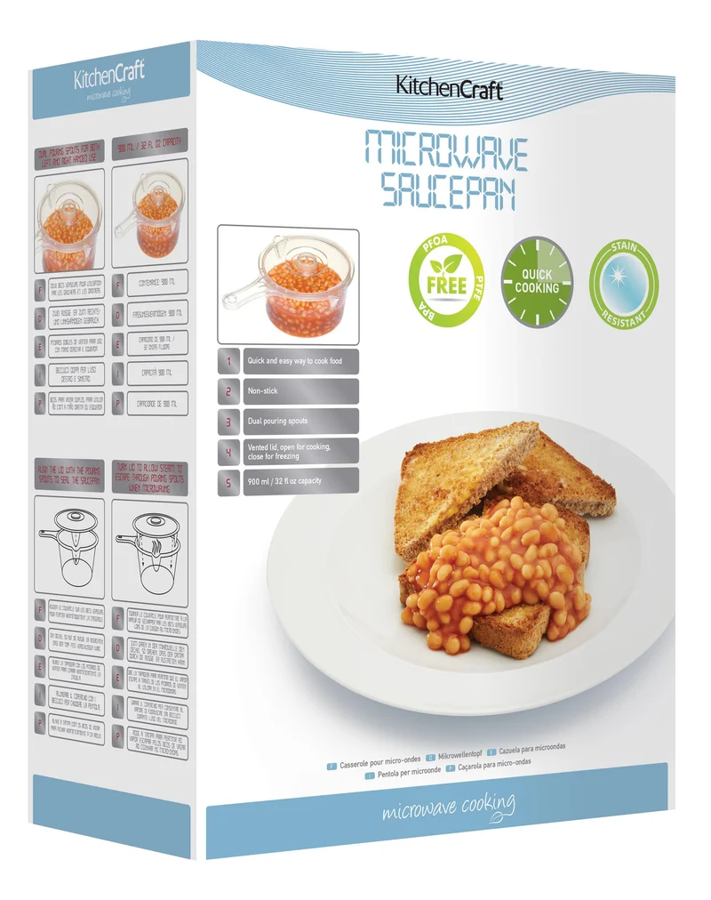 KitchenCraft Mikrowellen Kochtopf, Kunststoff Topf für die Mikrowelle, Pfanne mit Deckel, BPA-freier Kunststoff Topf mit Deckel, Tupper Dose, 30,5 x 43,2 x 55,9 cm, 900 ml Kapazität