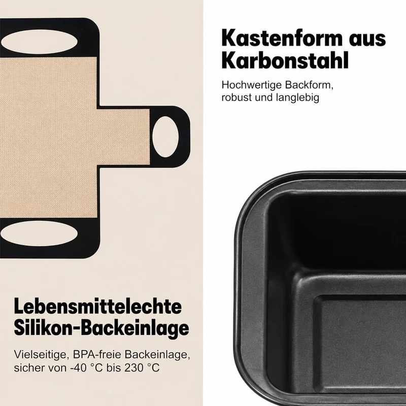 Kastenform für Brot, 2er Set, 25 x 15 x 6 cm, Karbonstahl, 2 Backmatten