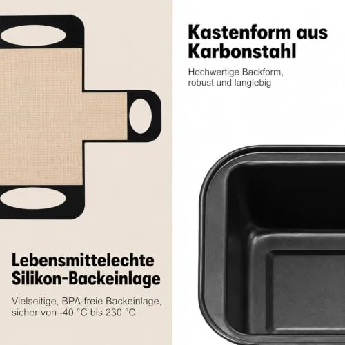 Kastenform für Brot, 2er Set, 25 x 15 x 6 cm, Karbonstahl, 2 Backmatten