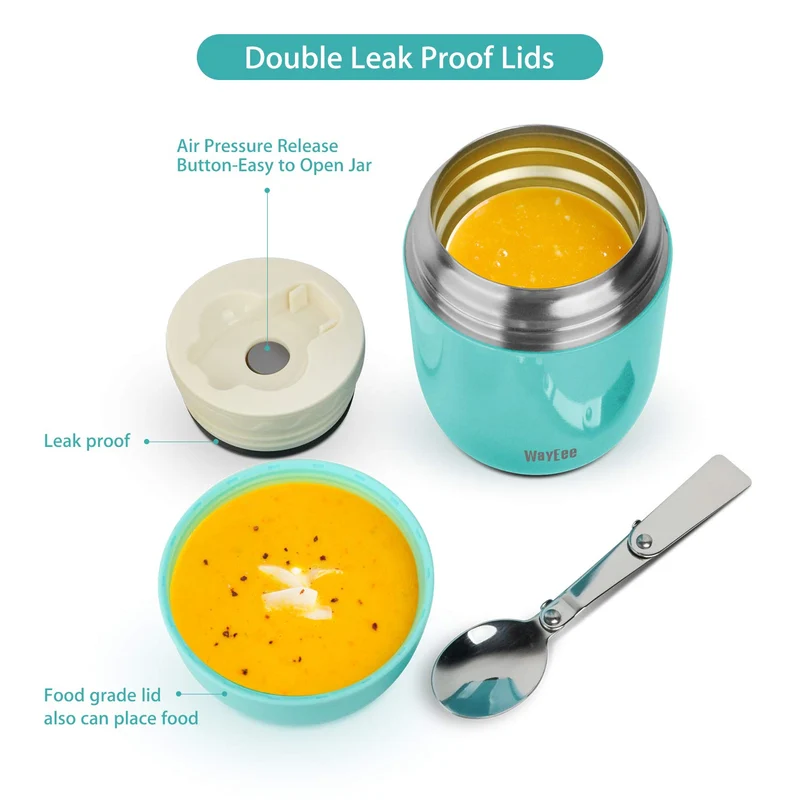 Thermobehälter für Essen 450ml, 710ml Thermobecher Essen Edelstahl Warmhaltebehälter mit Löffel Essensbehälter Speisegefäß Edelstahl für Suppen, Babybrei Warmhaltebox