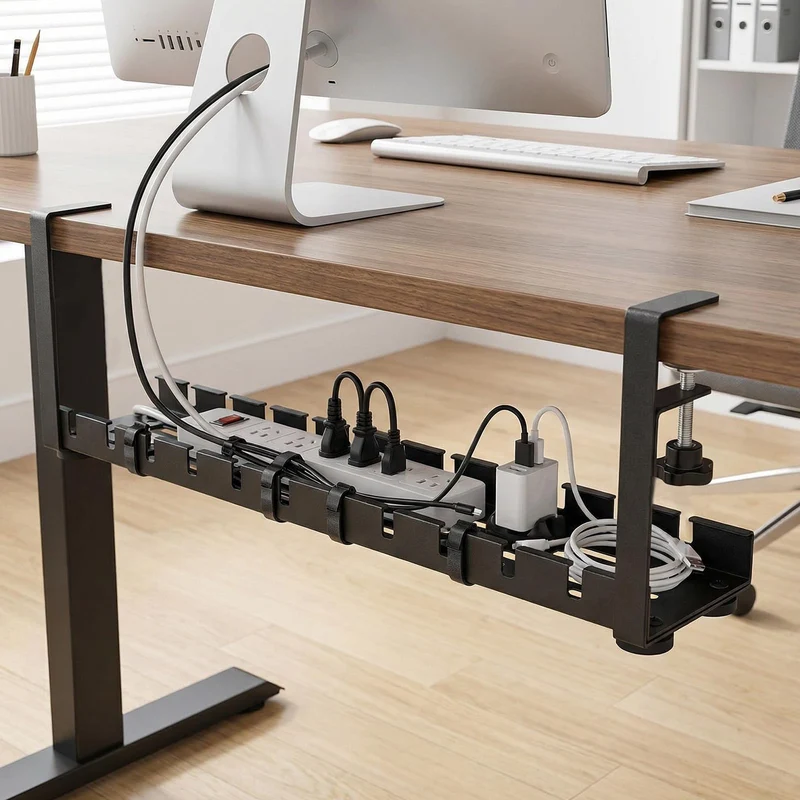 Kabelkanal Schreibtisch Ohne Bohren, Einziehbar 40–79CM Kabelmanagement Schreibtisch mit 15 Kabelbindern & 5 Haken, Verstellbare Kabelwanne Untertisch Klemmbar für Büro Homeoffice
