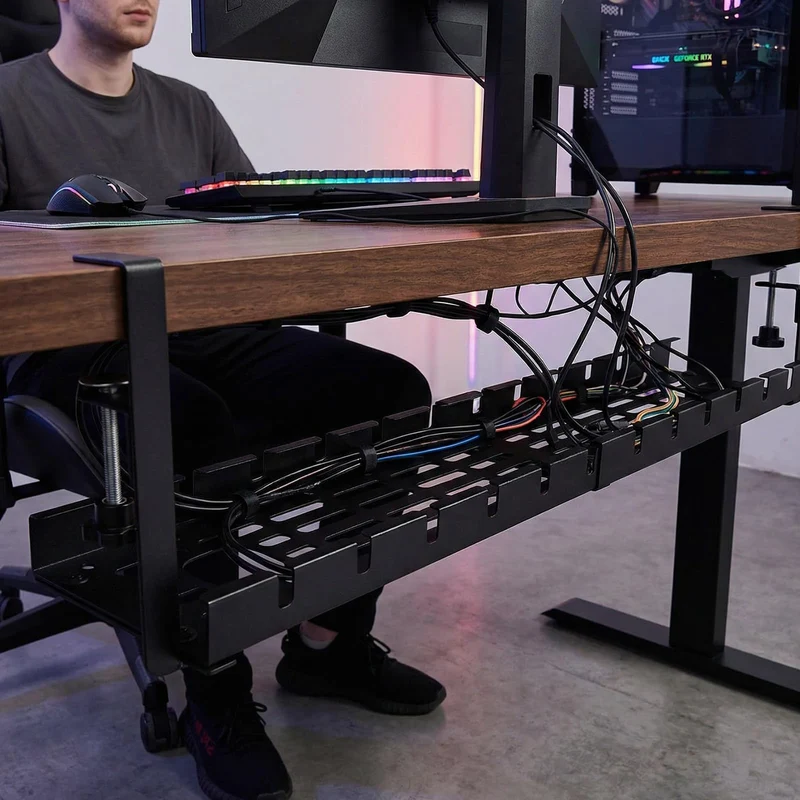 Kabelkanal Schreibtisch Ohne Bohren, Einziehbar 40–79CM Kabelmanagement Schreibtisch mit 15 Kabelbindern & 5 Haken, Verstellbare Kabelwanne Untertisch Klemmbar für Büro Homeoffice
