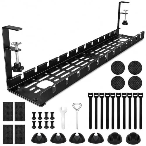 Kabelkanal Schreibtisch Ohne Bohren, Einziehbar 40–79CM Kabelmanagement Schreibtisch mit 15 Kabelbindern & 5 Haken, Verstellbare Kabelwanne Untertisch Klemmbar für Büro Homeoffice