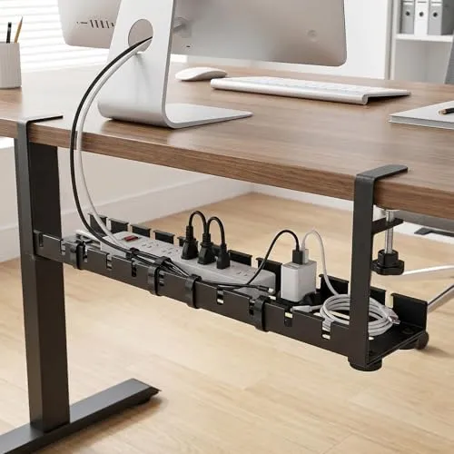 Kabelkanal Schreibtisch Ohne Bohren, Einziehbar 40–79CM Kabelmanagement Schreibtisch mit 15 Kabelbindern & 5 Haken, Verstellbare Kabelwanne Untertisch Klemmbar für Büro Homeoffice