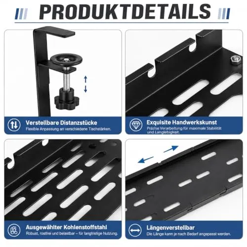 Kabelkanal Schreibtisch Ohne Bohren, Einziehbar 40–79CM Kabelmanagement Schreibtisch mit 15 Kabelbindern & 5 Haken, Verstellbare Kabelwanne Untertisch Klemmbar für Büro Homeoffice